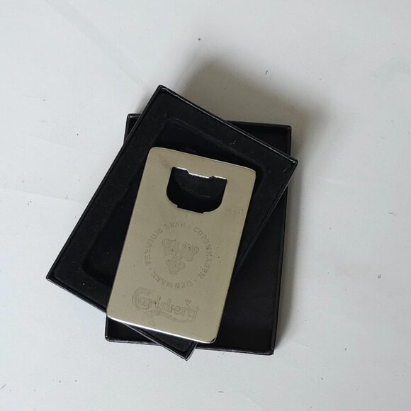 CARLSBERG Beer Bottle Opener BNIB Credit Card Size Opener Silver COPENHAGEN - Picture 2 of 7